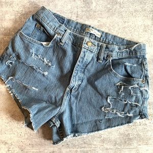 Vintage Lee high rise distressed shorts size 10 custom made medium wash